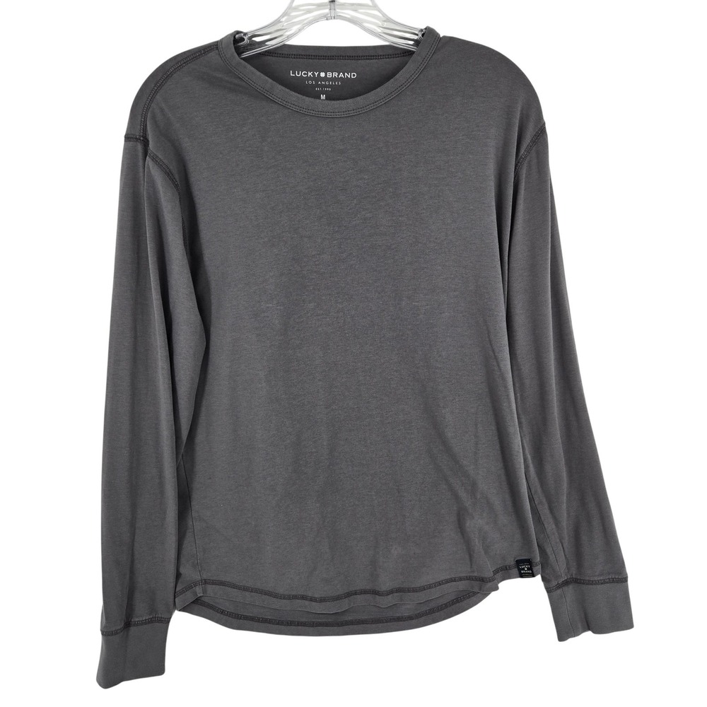 Lucky Brand Shirt Mens Medium Gray Long Sleeve Crewneck Stretch Casual 7MC6009‎